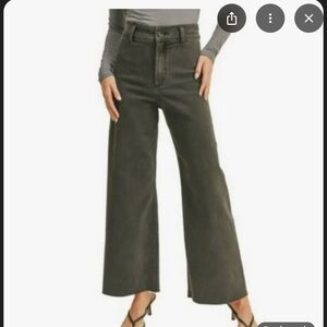 MIOU MUSE high waist ankle crop frayed green jeans. Size small